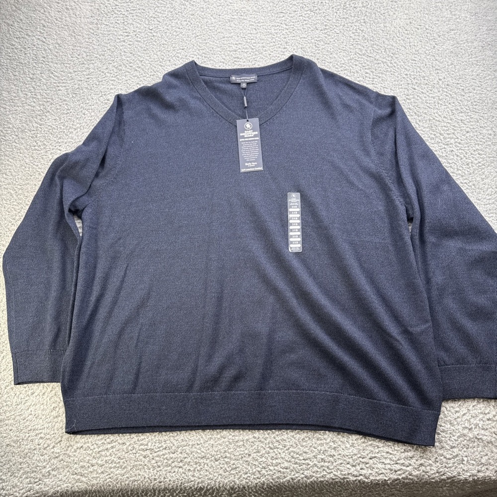 Hart Schaffner Marx V-neck Sweater Mens 3XB XXXL Big Blue Merino Wool Golf